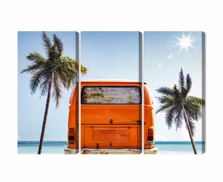 Canvastavla - Retro car between palm trees