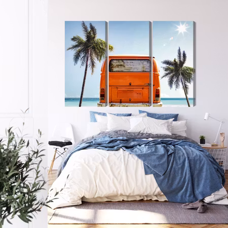 Canvastavla - Retro car between palm trees