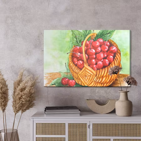 Canvastavla - A basket of cherries