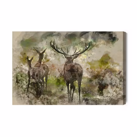 Canvastavla - Watercolor deer in the forest