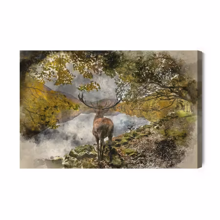 Canvastavla - A deer on the river