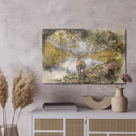 Canvastavla - A deer on the river