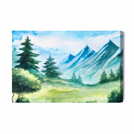 Canvastavla - Mountain clearing painted with watercolor