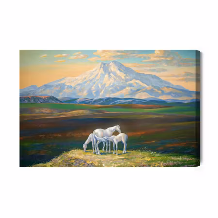 Canvastavla - Horses on the background of mountains