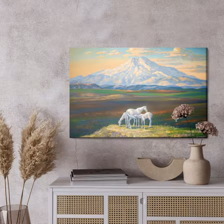 Canvastavla - Horses on the background of mountains