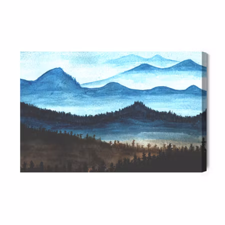 Canvastavla - Watercolor mountain landscape with forest