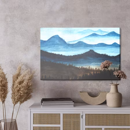 Canvastavla - Watercolor mountain landscape with forest