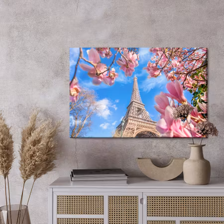 Canvastavla - Eiffel tower between magnolias