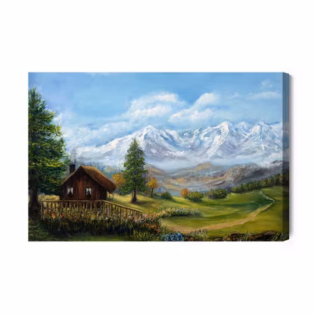 Canvastavla - House on the background of a mountain