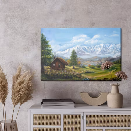 Canvastavla - House on the background of a mountain