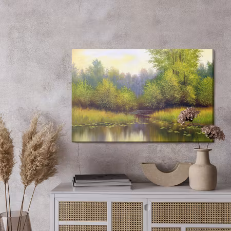 Canvastavla - Spring landscape with a lake