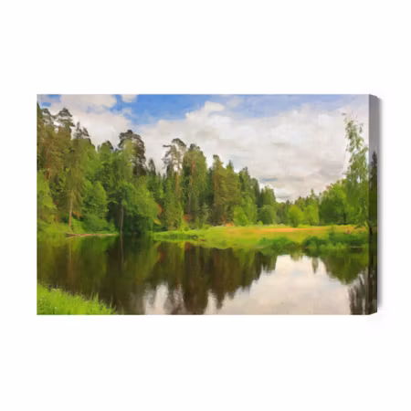 Canvastavla - Forest landscape with a lake