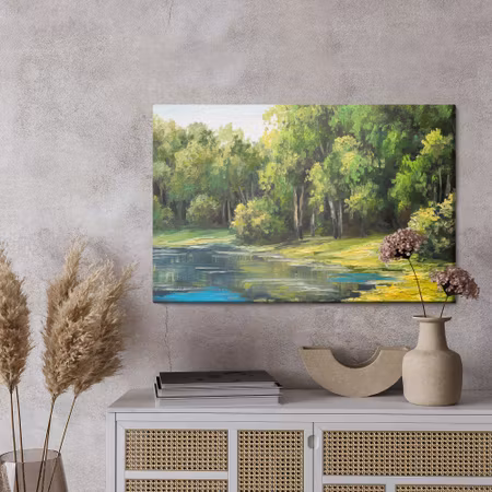 Canvastavla - View of the lake in the forest