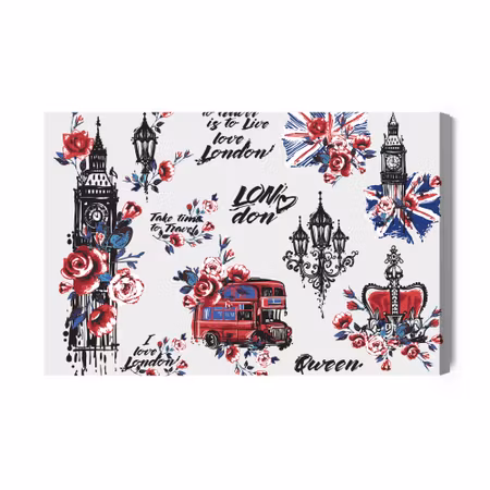 Canvastavla - London symbols and flowers