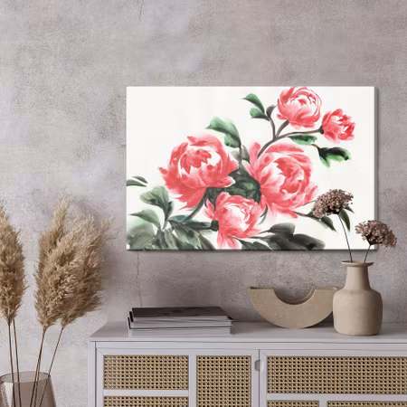 Canvastavla - Peonies painted with watercolor