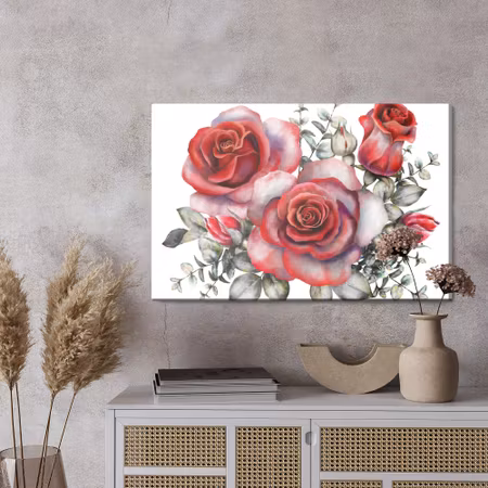 Canvastavla - Red roses painted with watercolor