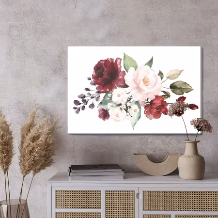 Canvastavla - Flowers and rose leaves as painted