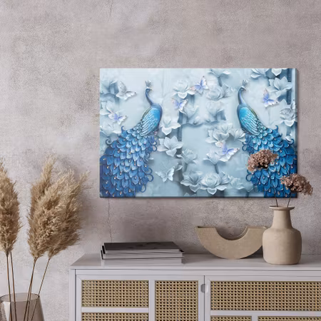 Canvastavla - Colorful peacocks – 3d effect