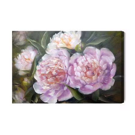 Canvastavla - Peonies roses and leaves as painted