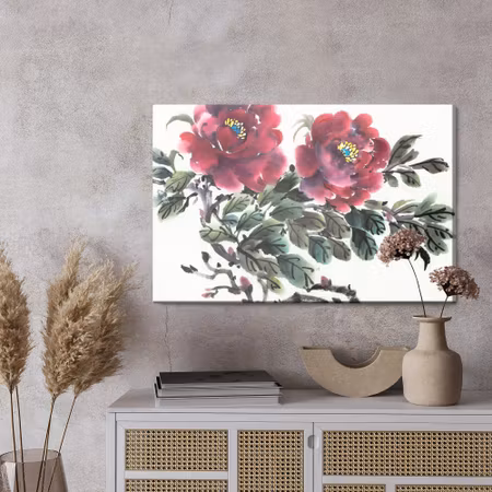 Canvastavla - Red peony as painted