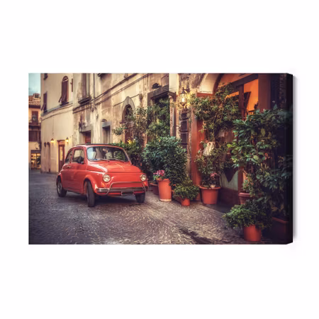 Canvastavla - Red car in vintage style