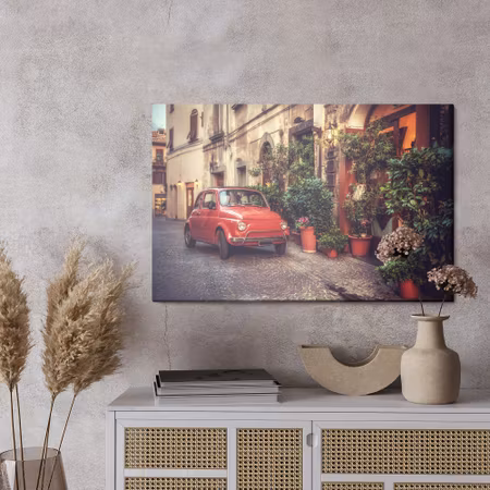 Canvastavla - Red car in vintage style