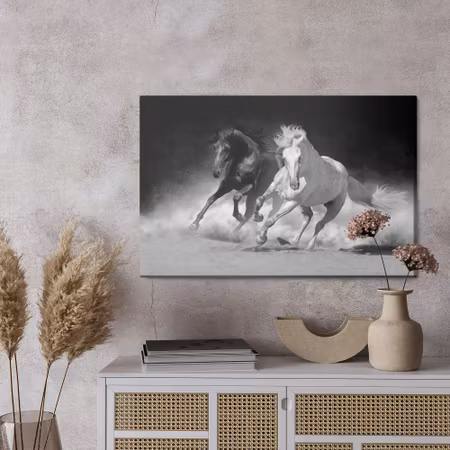 Canvastavla - Horses in black and white