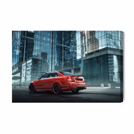 Canvastavla - Red car in the city