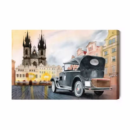 Canvastavla - Downtown with old car