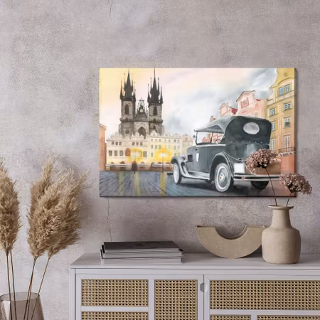 Canvastavla - Downtown with old car