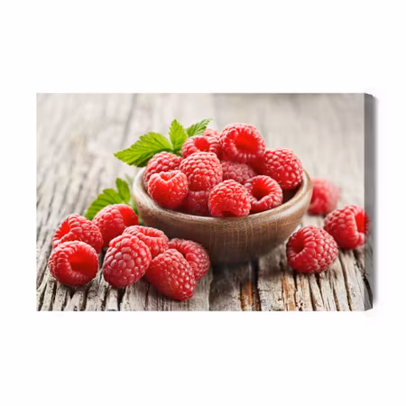 Canvastavla - Fresh raspberries on wooden table