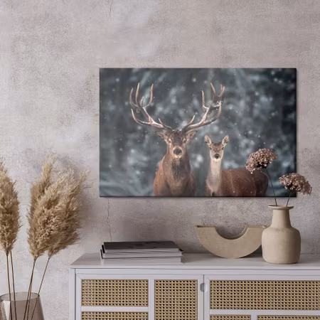 Canvastavla - Deer and deer in winter