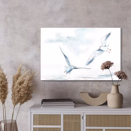 Canvastavla - White birds with watercolour painted