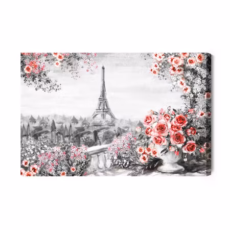 Canvastavla - Flower balcony with view of the eiffer