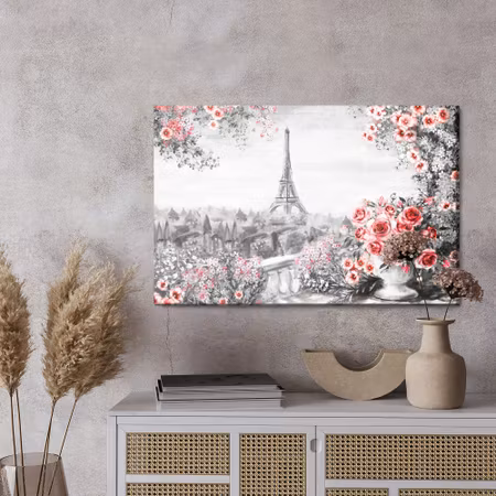 Canvastavla - Flower balcony with view of the eiffer