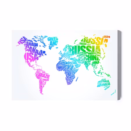 Canvastavla - World map with colored inscriptions