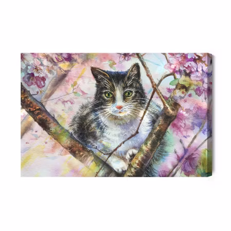 Canvastavla - Cat in a flowering garden