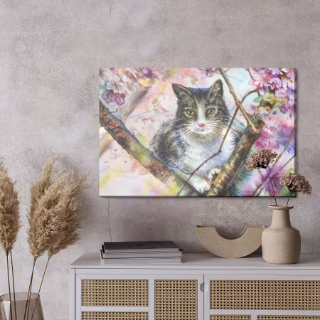 Canvastavla - Cat in a flowering garden