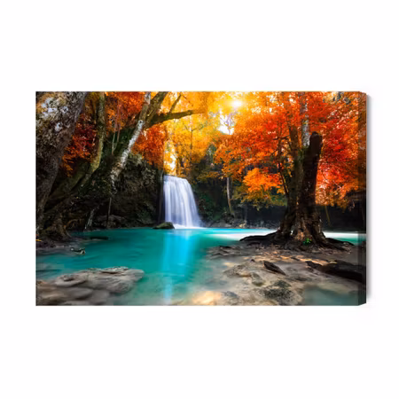 Canvastavla - Waterfall in autumn forest 3d