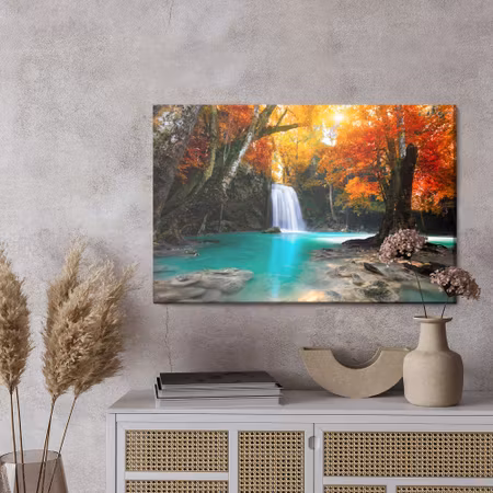 Canvastavla - Waterfall in autumn forest 3d