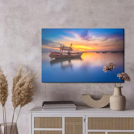 Canvastavla - Boat at sunset