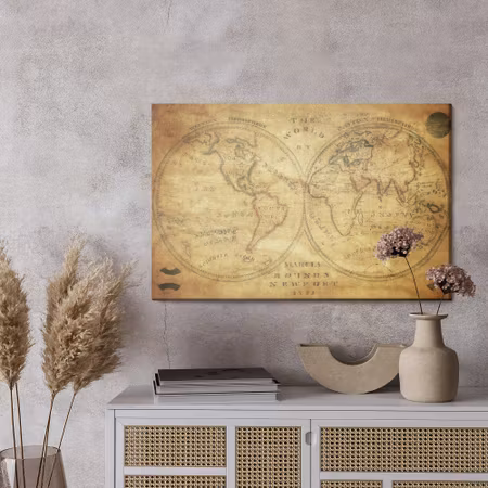 Canvastavla - Historical map of the world from the