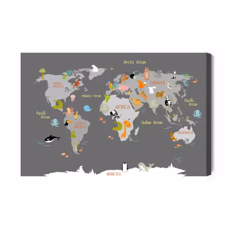 Canvastavla - World map with animals