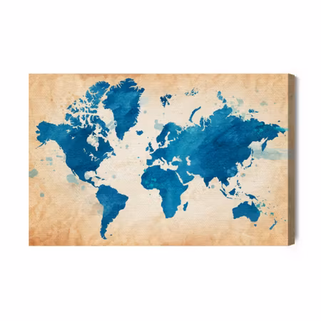 Canvastavla - World map in blue tones