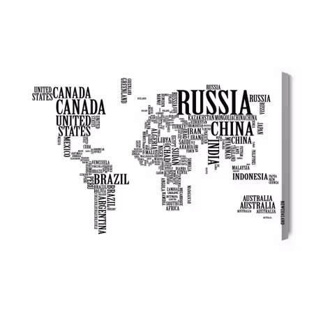 Canvastavla - World map with black inscriptions