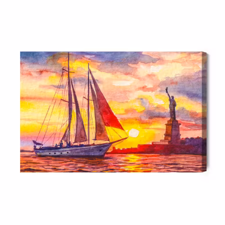 Canvastavla - Sailboat and the statue of liberty at