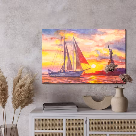 Canvastavla - Sailboat and the statue of liberty at
