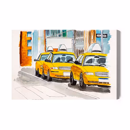 Canvastavla - New york city taxis painted in watercolor