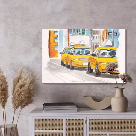 Canvastavla - New york city taxis painted in watercolor