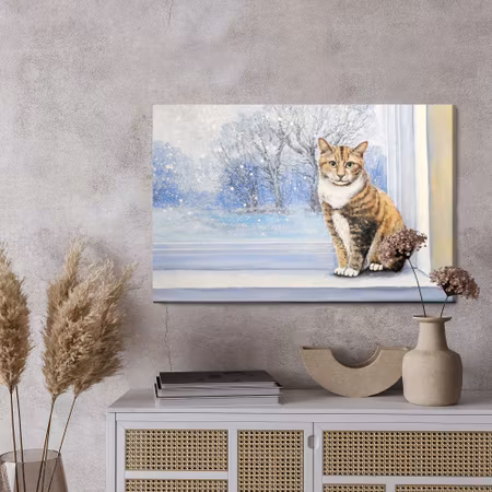 Canvastavla - Cat on the background of a winter